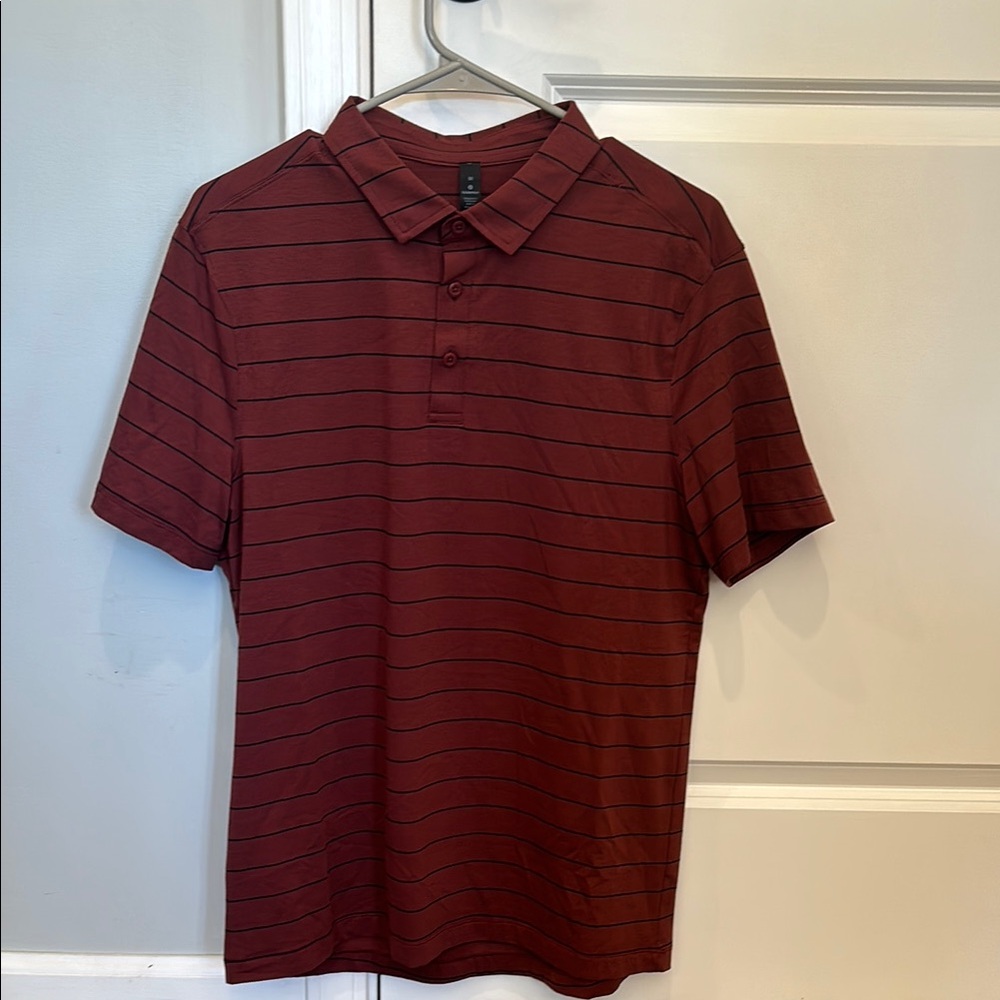 Lululemon Men's Burgundy Striped Polo Shirt